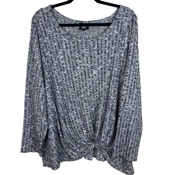 Bobeau 3X Heathered Gray Comfy Knit Top, Knot Front & Long Sleeves, Fall Winter - Picture 7 of 14